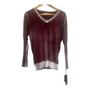 Blanc Noir Open Back Burgundy and White V-Neck Sweater M NWT